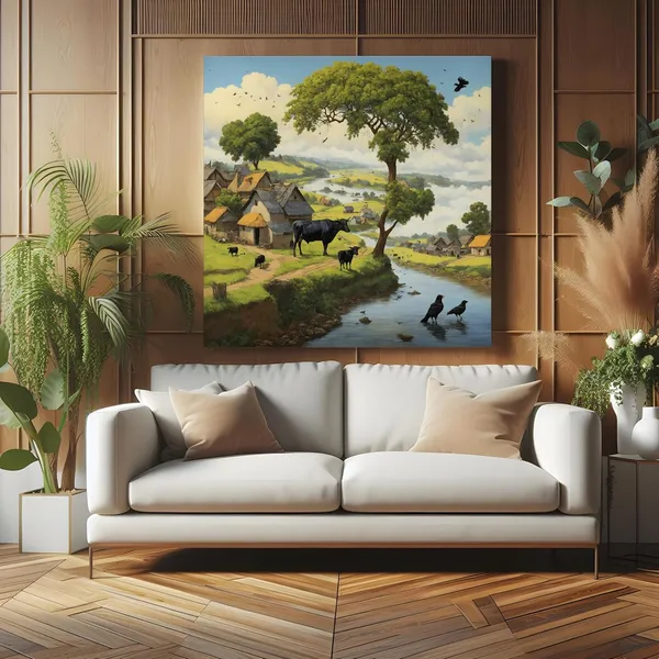 a_peaceful_village_scene_by_a_river_with_cows_grazing_and_birds_by_the_watervillage_scene_painting_vastu(FLP36X360177)
