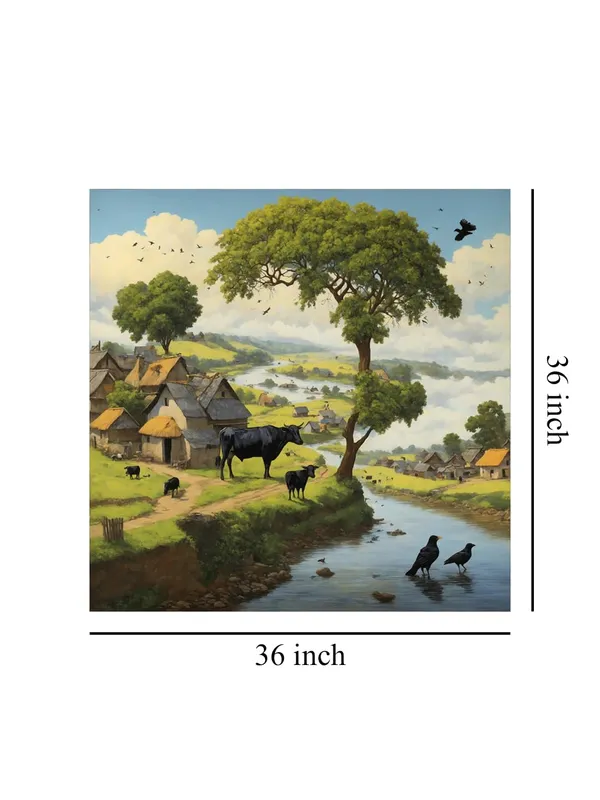 a_peaceful_village_scene_by_a_river_with_cows_grazing_and_birds_by_the_watervillage_scene_painting_vastu(FLP36X360177)