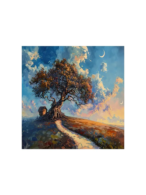 The_Path_of_Tranquility_with_the_tree_and_a_winding_path_leading_to_a_small_house_under_a_crescent_moontree_of_life_painting(FLP36X360186)