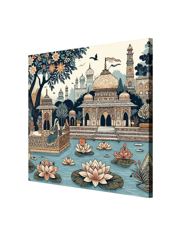 Traditional_Indian_Palace_with_Lotus_Pond_indian_art_painting_with_frame(FLP36X360201)