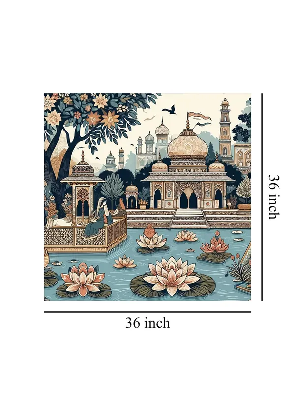 Traditional_Indian_Palace_with_Lotus_Pond_indian_art_painting_with_frame(FLP36X360201)