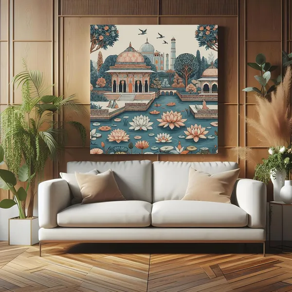 indian_art_mughal_garden_with_flying_birds_modern_art_wall_painting_for_wall_décor_indian_art_painting(FLP36X360221)