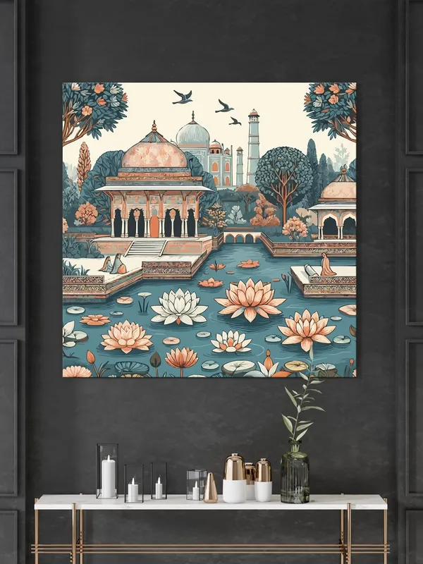 indian_art_mughal_garden_with_flying_birds_modern_art_wall_painting_for_wall_décor_indian_art_painting(FLP36X360221)