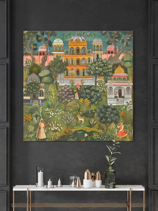 Garden_of_Serenity_of_a_detailed_lush_garden_with_a_traditional_palace_mughal_paintings_for_wall(FLP36X360188)