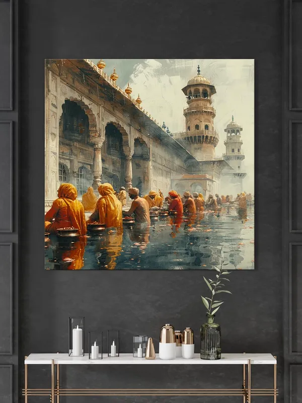 Holy_Bath_Capturing_the_spiritual_ambiance_of_pilgrims_engaging_in_a_ritualistic_bath_at_a_sacred_site_banaras_ghat_paintings_for_living_room(FLP36X360199)