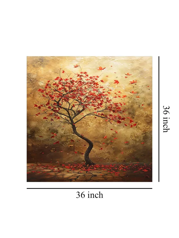Autumn's_Whisper_a_solitary_tree_with_red_leaves_with_leaves_gently_falling_to_the_ground_tree_of_life_wall_painting(FLP36X360185)