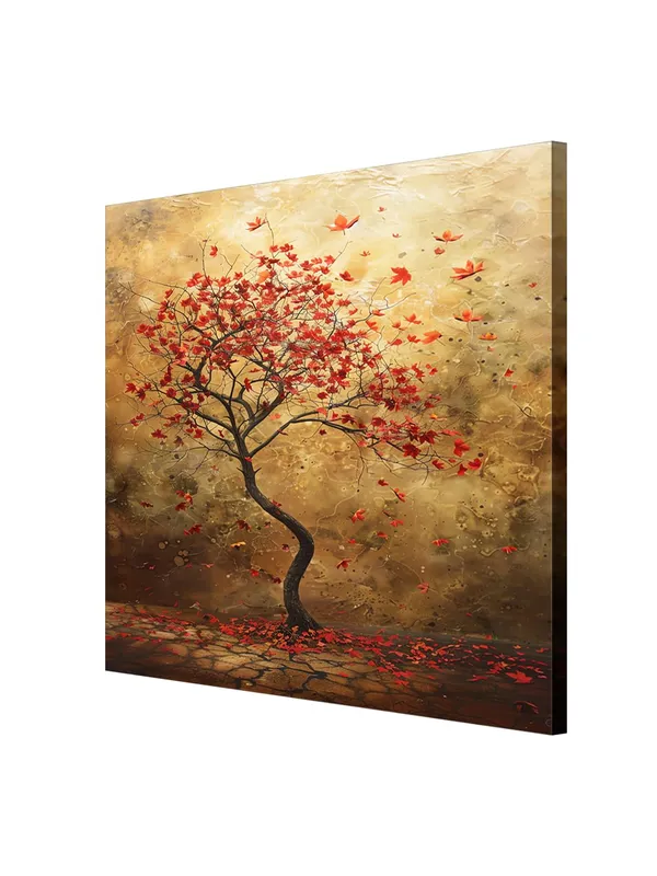 Autumn's_Whisper_a_solitary_tree_with_red_leaves_with_leaves_gently_falling_to_the_ground_tree_of_life_wall_painting(FLP36X360185)