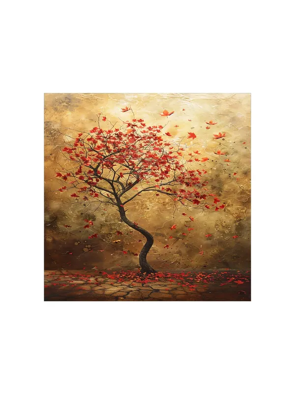 Autumn's_Whisper_a_solitary_tree_with_red_leaves_with_leaves_gently_falling_to_the_ground_tree_of_life_wall_painting(FLP36X360185)