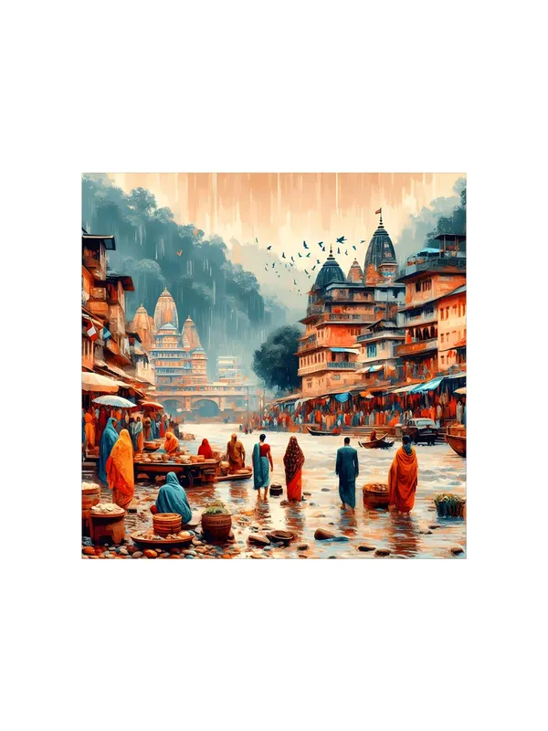 Monsoon_in_the_Sacred_City_of_people_walking_along_the_riverbanks_in_a_city,_with_raindrops_city_painting_for_wall_decoration(FLP36X360182)
