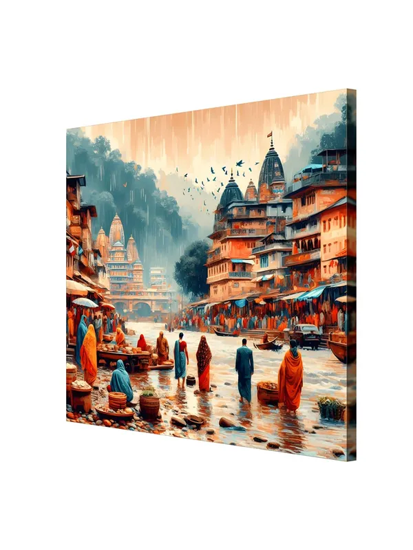 Monsoon_in_the_Sacred_City_of_people_walking_along_the_riverbanks_in_a_city,_with_raindrops_city_painting_for_wall_decoration(FLP36X360182)
