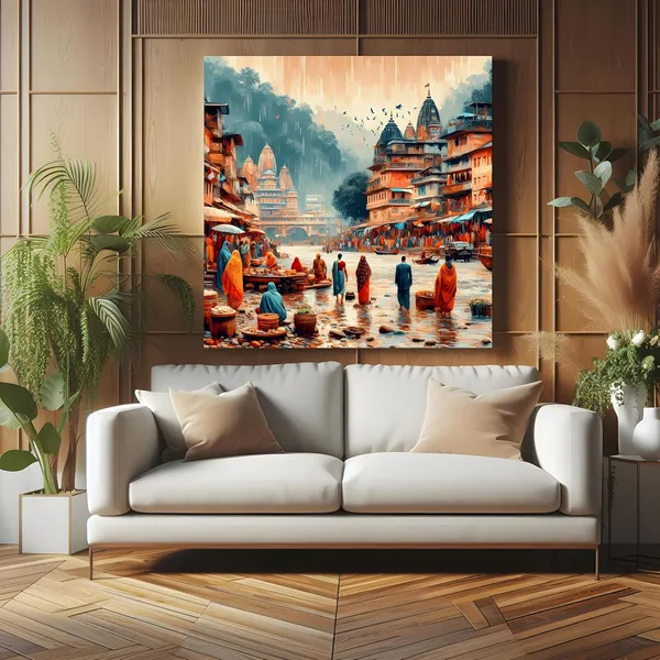 Monsoon_in_the_Sacred_City_of_people_walking_along_the_riverbanks_in_a_city,_with_raindrops_city_painting_for_wall_decoration(FLP36X360182)
