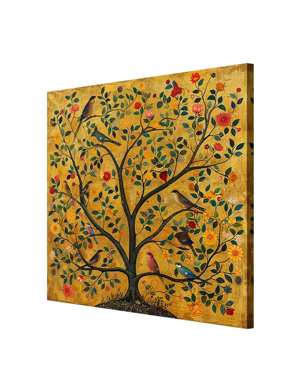 An_artistic_representation_of_a_tree_adorned_with_various_birds,_symbolizing_life_and_diversity_tree_of_life_painting(FLP36X360200)