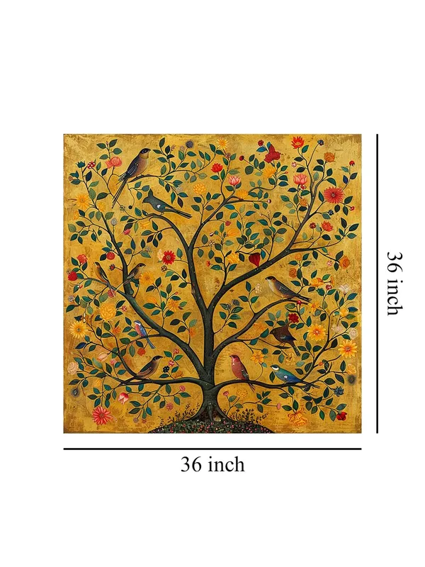 An_artistic_representation_of_a_tree_adorned_with_various_birds,_symbolizing_life_and_diversity_tree_of_life_painting(FLP36X360200)