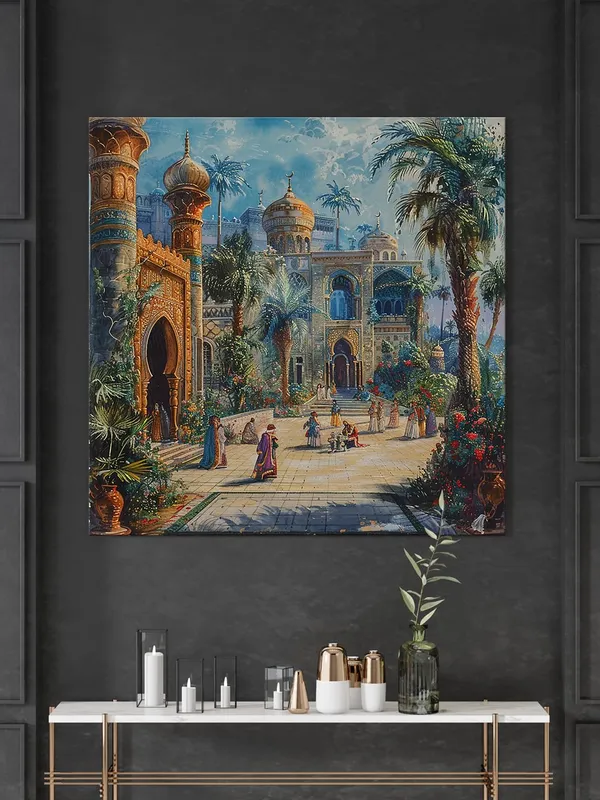Palace_Courtyard_with_a_vibrant_courtyard_scene,_likely_from_an_oriental_or_Middle_Eastern_inspirationwall_painting_for_bedroom(FLP36X360196)