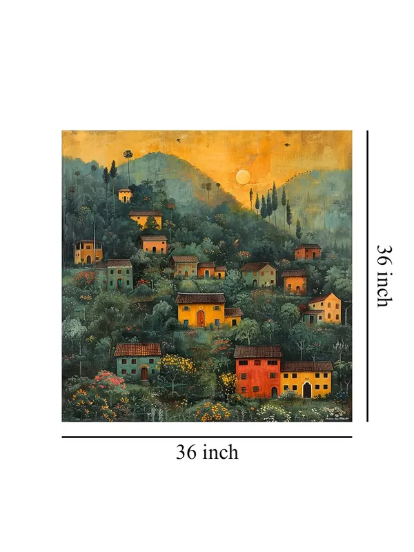 Village_at_Dawn_in_the_Hills_a_cluster_of_houses_nestled_among_the_hills_under_the_soft_morning_light_village_scenery_with_frame(FLP36X360183)