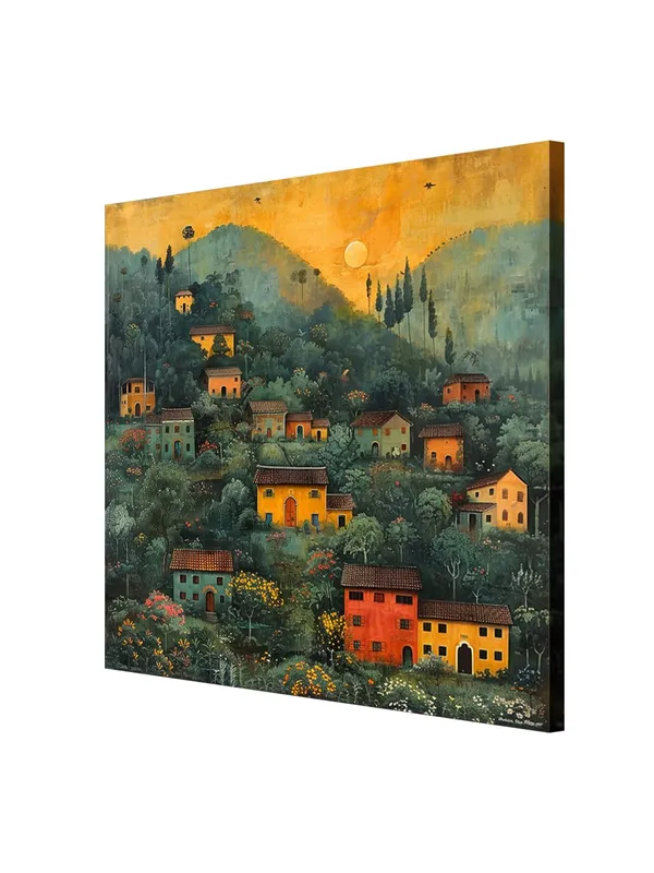 Village_at_Dawn_in_the_Hills_a_cluster_of_houses_nestled_among_the_hills_under_the_soft_morning_light_village_scenery_with_frame(FLP36X360183)