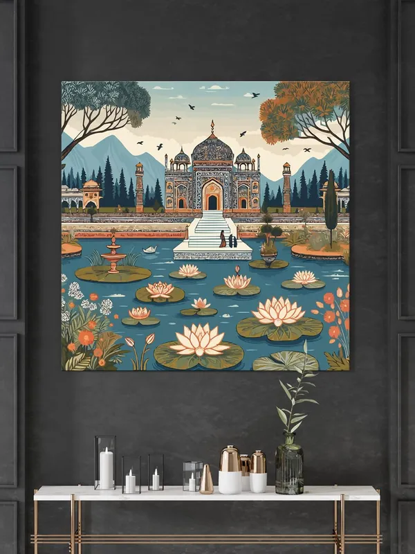 indian_art_mahal_with_women_and_flying_birds_modern_art_wall_painting_for_bedroom_indian_painting_for_wall_decoration(FLP36X360219)