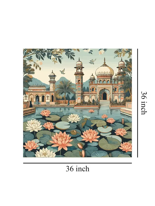 indian_art_lotus_flowers_and_the_architectural_beauty_of_the_palace_lotus_flower_painting_for_bedroom(FLP36X360222)