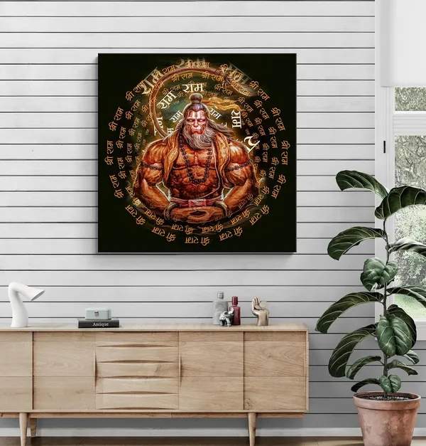 Radiant_Golden_Hanuman_Canvas_painting:_Glowing_Hindu_Deity_Wall_Art_with_Devotional_Mantras_for_Sacred_Spaces_and_Temples(FLP36X360275)
