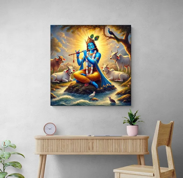 Krishna_Playing_the_Flute_Among_Sacred_Cows_in_a_Serene_Landscape_-_Canvas_Painting_|_Hindu_God_Art,_Krishna_Wall_Decor,_Spiritual_Home_Décor(FLP24X240246)