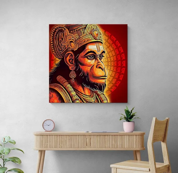 Vibrant_Hanuman_Portrait_Canvas_painting:_Traditional_Hindu_Deity_Artwork_with_Intricate_Details_and_Sacred_Mantras_for_Home_and_Temple_Décor(FLP36X360270)