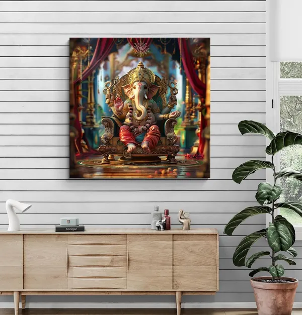 In_the_Heart_of_the_Universe:_Lord_Ganesha's_Divine_Guidance_Illuminating_the_Path_to_Success_-_Canvas_Painting_|_Sacred_Art,_Ganesha_Wall_Decor,_Indian_Spiritual_Art(FLP36X360230)