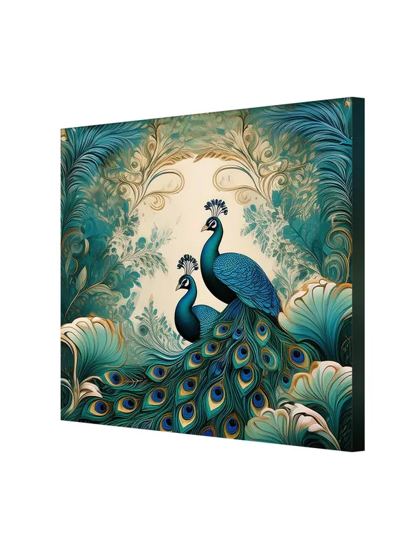 Ornamental_Majesty:_Peacocks_in_Flourishing_Foliage,_a_Vibrant_Nature-Inspired_Canvas_Painting_for_Elegant_Spaces(FLP24X240298)