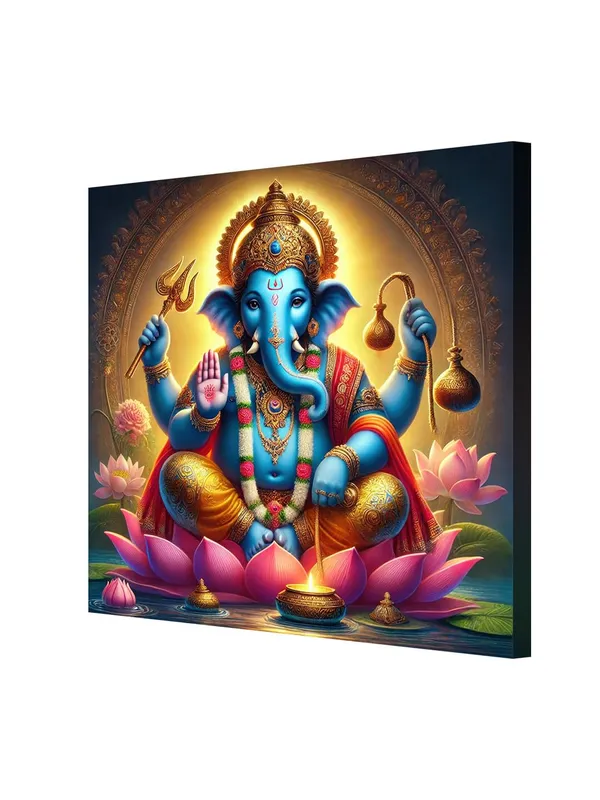 Celestial_Radiance_of_Blue_Ganesha_Holding_Sacred_Symbols_-_Canvas_Painting_|_Ganesh_Art,_Hindu_Wall_Decor,_Vastu_Painting(FLP24X240237)