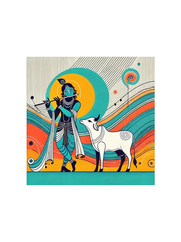 Modern_Depiction_of_Krishna_and_His_Sacred_Cow_in_Vibrant_Colors_-_Canvas_Painting_|_Indian_Folk_Art,_Krishna_Wall_Decor,_Hindu_Spiritual_Painting(FLP36X360243)