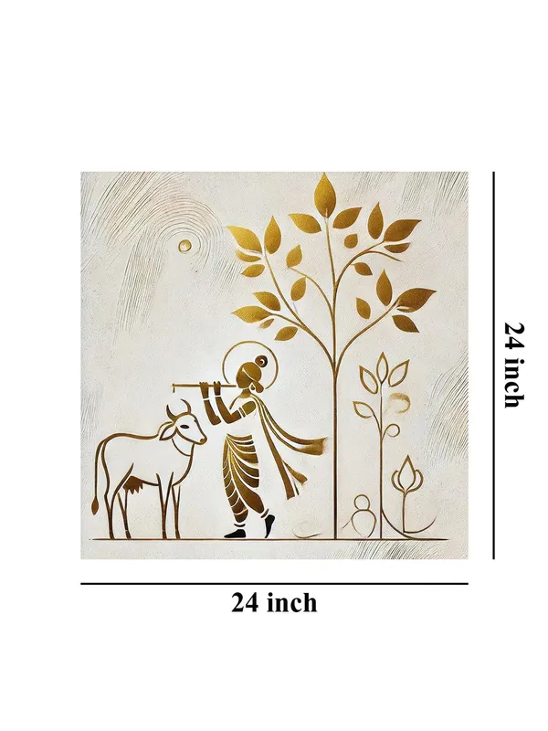 Minimalist_Golden_Outline_of_Krishna_Playing_the_Flute_under_a_Tree_-_Canvas_Painting_|_Indian_Traditional_Art,_Monochrome_Wall_Decor,_Hindu_Religious_Painting(FLP24X240244)