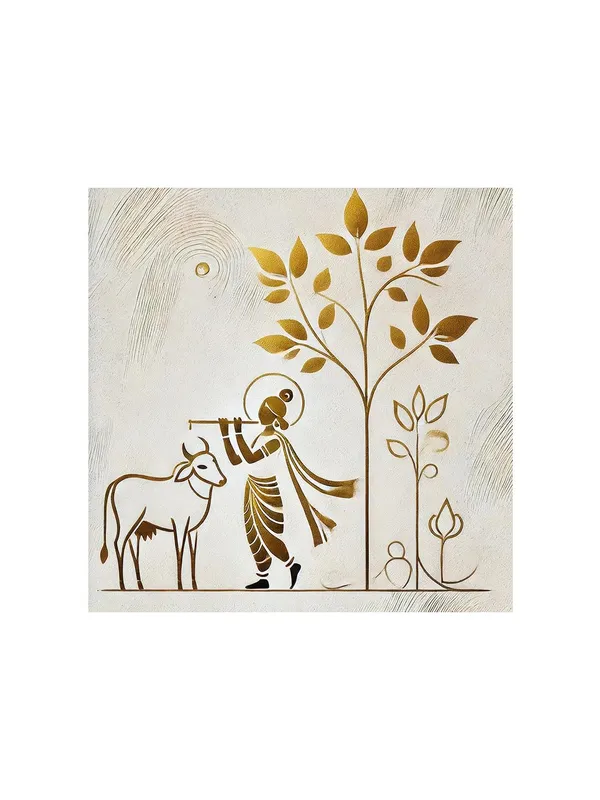 Minimalist_Golden_Outline_of_Krishna_Playing_the_Flute_under_a_Tree_-_Canvas_Painting_|_Indian_Traditional_Art,_Monochrome_Wall_Decor,_Hindu_Religious_Painting(FLP24X240244)