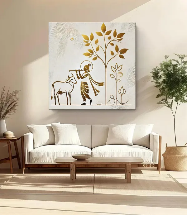 Minimalist_Golden_Outline_of_Krishna_Playing_the_Flute_under_a_Tree_-_Canvas_Painting_|_Indian_Traditional_Art,_Monochrome_Wall_Decor,_Hindu_Religious_Painting(FLP24X240244)