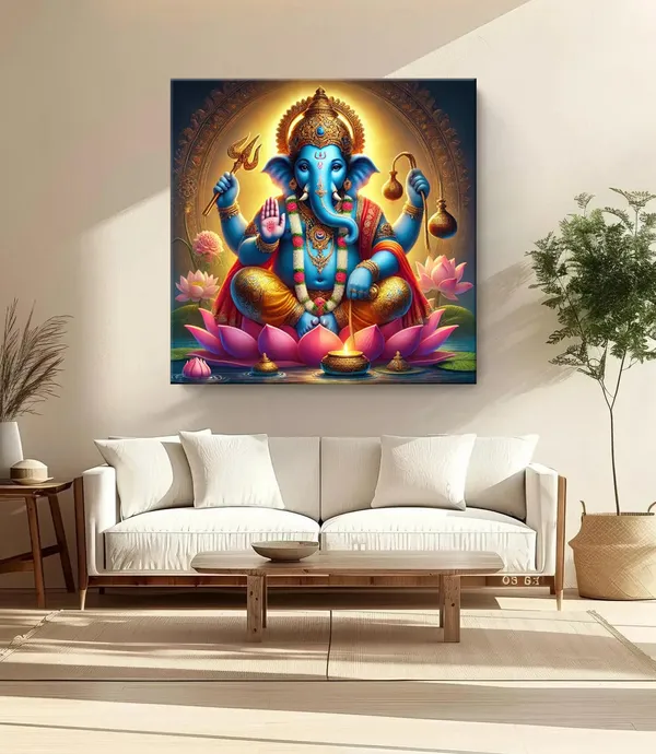 Celestial_Radiance_of_Blue_Ganesha_Holding_Sacred_Symbols_-_Canvas_Painting_|_Ganesh_Art,_Hindu_Wall_Decor,_Vastu_Painting(FLP36X360237)