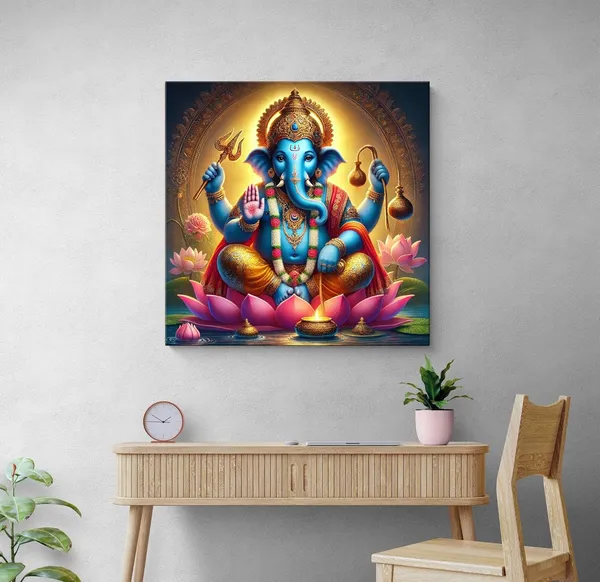 Celestial_Radiance_of_Blue_Ganesha_Holding_Sacred_Symbols_-_Canvas_Painting_|_Ganesh_Art,_Hindu_Wall_Decor,_Vastu_Painting(FLP36X360237)