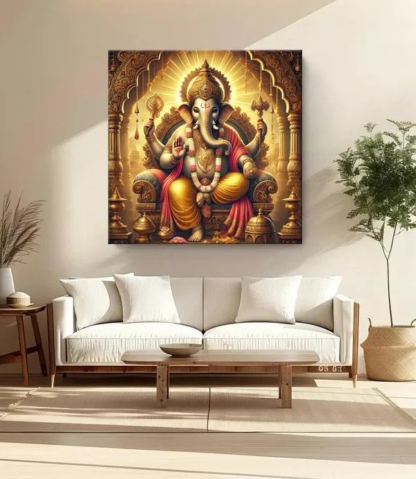 The_Timeless_Protector:_Lord_Ganesha's_Majestic_Presence_and_His_Everlasting_Blessings_-_Canvas_Painting_|_Hindu_Deity_Wall_Art,_Ganesh_Decor,_Spiritual_Wall_Art(FLP24X240233)