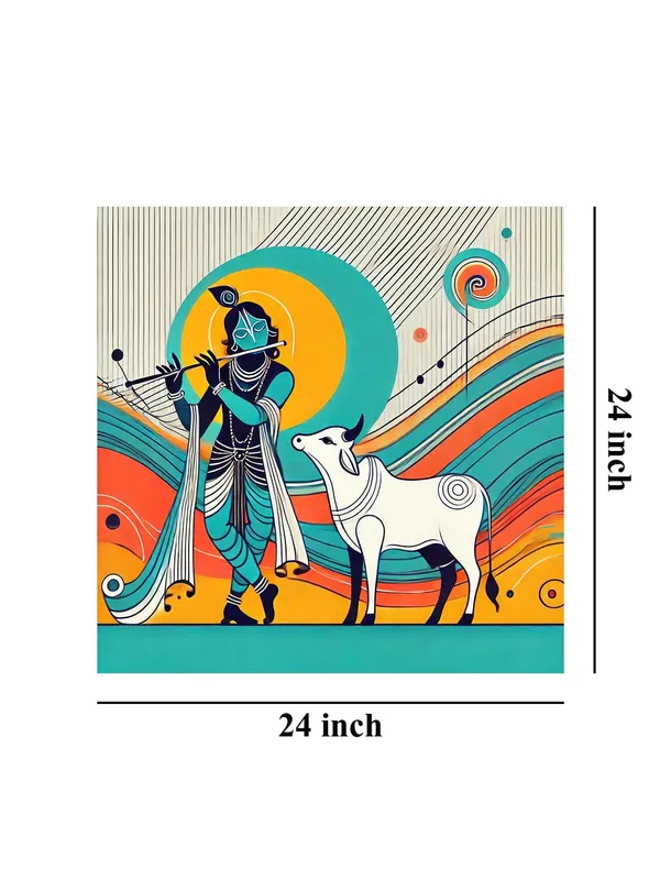 Modern_Depiction_of_Krishna_and_His_Sacred_Cow_in_Vibrant_Colors_-_Canvas_Painting_|_Indian_Folk_Art,_Krishna_Wall_Decor,_Hindu_Spiritual_Painting(FLP24X240243)