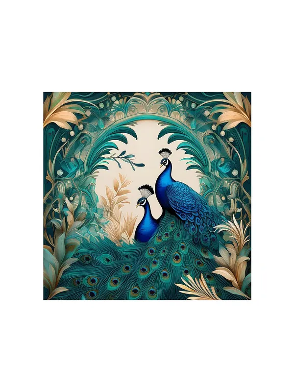 Floral_Serenity:_Twin_Peacocks_in_Verdant_Foliage,_a_Botanical-Inspired_Canvas_Painting_for_Elegant_Home_Décor(FLP24X240300)