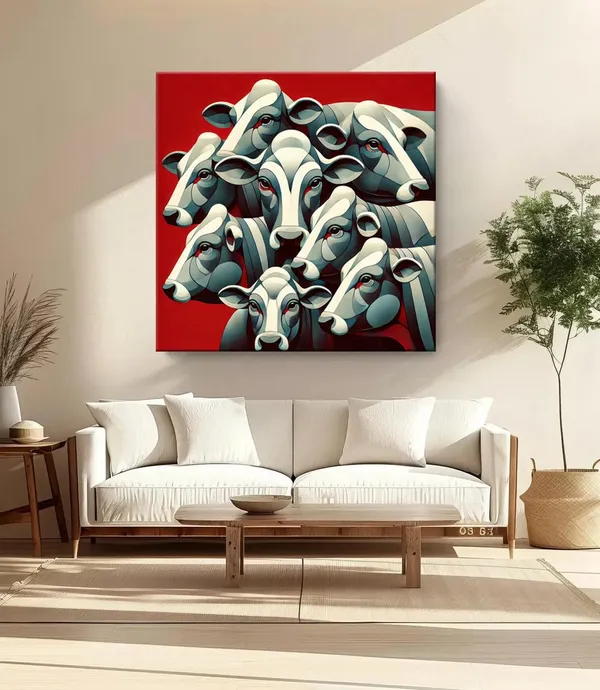 Abstract_Representation_of_Cows_in_a_Herd_-_Canvas_Painting_|_Modern_Indian_Art,_Animal_Wall_Decor,_Cow_Painting(FLP24X240239)