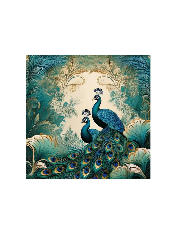 Ornamental_Majesty:_Peacocks_in_Flourishing_Foliage,_a_Vibrant_Nature-Inspired_Canvas_Painting_for_Elegant_Spaces(FLP36X360298)