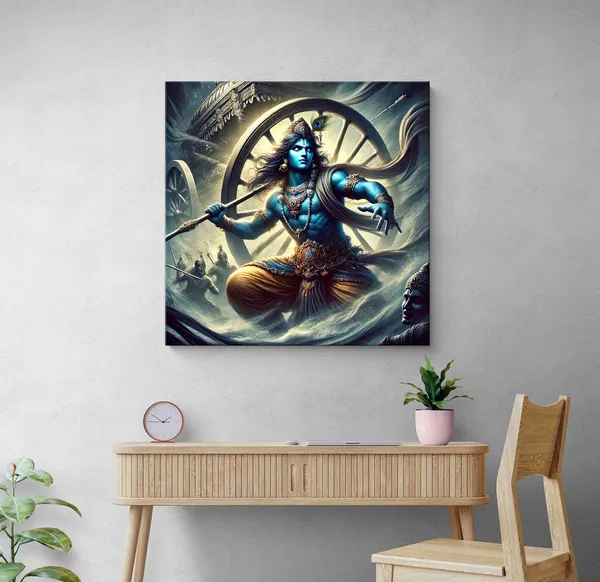 Lord_Krishna_in_a_Dynamic_Battle_Pose_from_the_Mahabharata_-_Canvas_Painting_|_Hindu_Mythology_Art,_Krishna_Wall_Decor,_Indian_Epic_Painting(FLP36X360249)