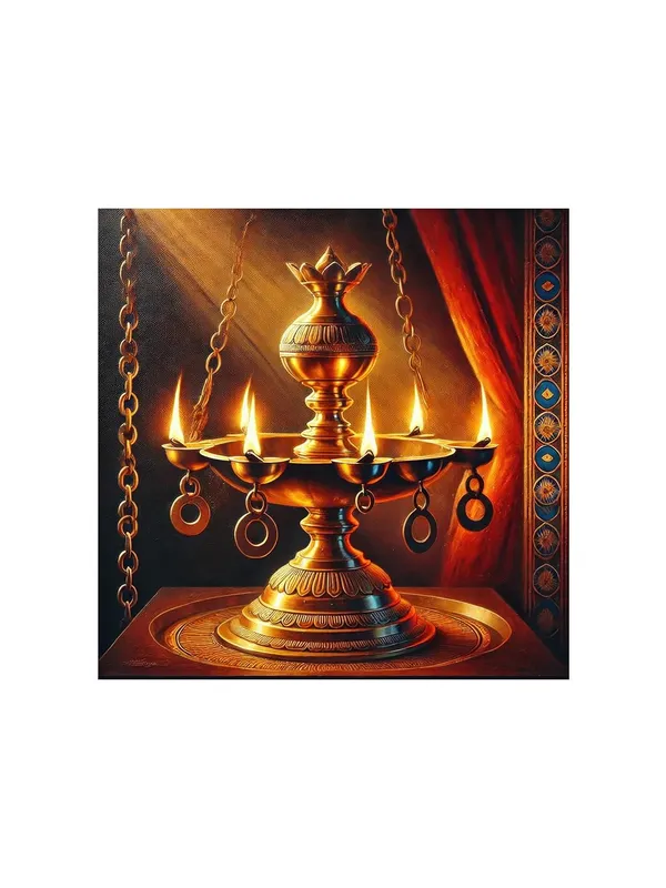 Sacred_Brass_Lamp:_A_Canvas_Painting_Capturing_the_Radiance_and_Tradition_of_an_Ornate_Flame-Lit_Lamp(FLP24X240304)