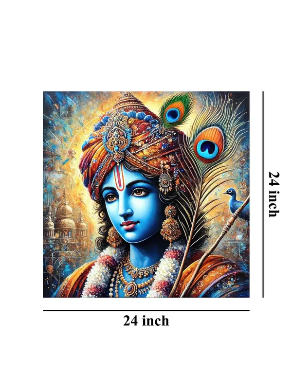 Lord_Krishna_Canvas_Painting:_Vibrant_Portrait_with_Peacock_Feathers_and_Sacred_Jewelry_for_Spiritual_and_Cultural_Home_Déco(FLP24X240282)