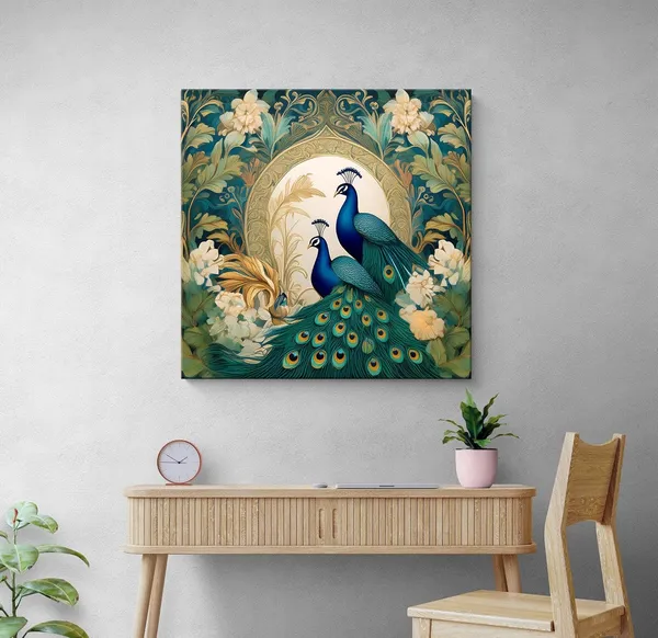Majestic_Peacocks_in_Bloom:_Elegant_Nature-Inspired_Canvas_Painting_for_Luxury_Home_Decor_and_Floral_Wall_Art(FLP24X240297)