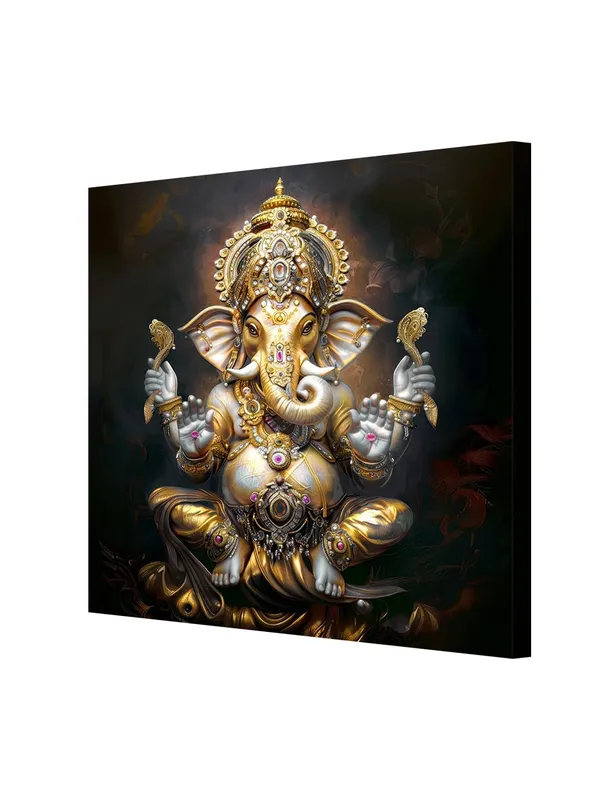 The_Eternal_Lotus:_Lord_Ganesha's_Radiant_Blessings_Flowing_Through_Time_and_Space_-_Canvas_Painting_|_Vastu_Art,_Indian_God_Painting,_Ganpati_Wall_Art(FLP36X360229)