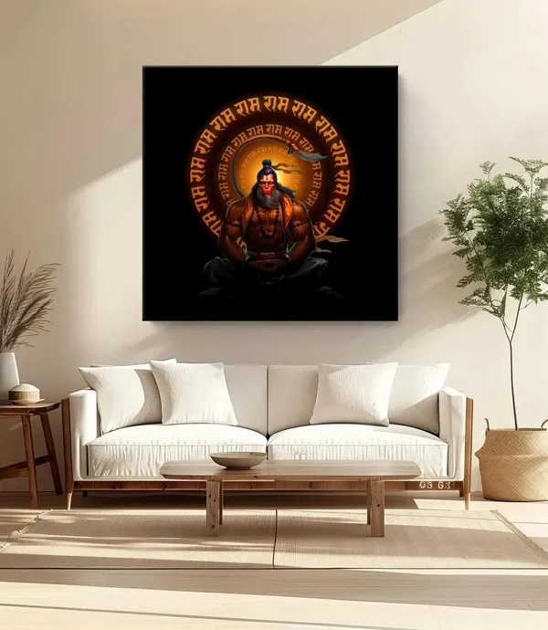 Meditating_Hanuman_with_the_Chant_of_'Jai_Shri_Ram'_in_a_Glowing_Aura_-_Canvas_Painting_|_Hindu_Deity_Art,_Spiritual_Wall_Decor,_Hanuman_Devotion_Painting(FLP36X360257)