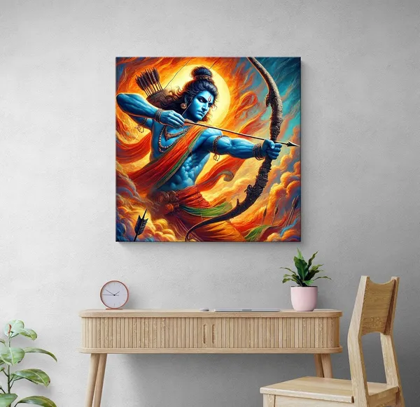 Lord_Rama_Warrior_Canvas_Painting_:_Dynamic_Artwork_of_Ramayana’s_Hero_with_Bow_and_Arrow_for_Spiritual_and_Inspirational_Wall_Décor(FLP24X240286)