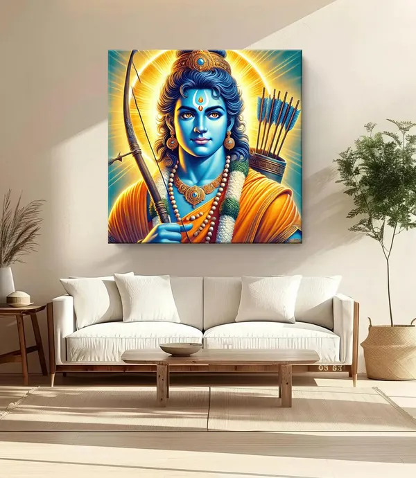 Vibrant_Lord_Rama_Canvas_Painting_:_Iconic_Portrait_with_Bow_and_Arrows_for_Devotional_Home_Décor_and_Hindu_God_Art_Collection(FLP24X240287)