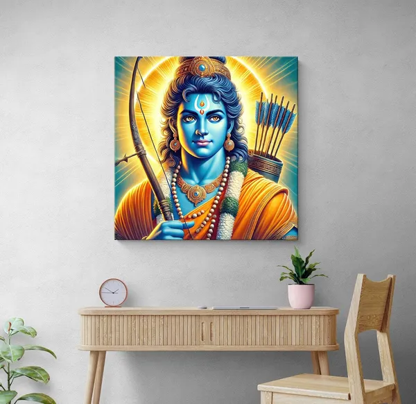 Vibrant_Lord_Rama_Canvas_Painting_:_Iconic_Portrait_with_Bow_and_Arrows_for_Devotional_Home_Décor_and_Hindu_God_Art_Collection(FLP24X240287)