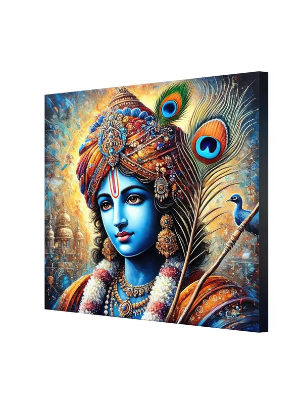 Lord_Krishna_Canvas_Painting:_Vibrant_Portrait_with_Peacock_Feathers_and_Sacred_Jewelry_for_Spiritual_and_Cultural_Home_Déco(FLP36X360282)