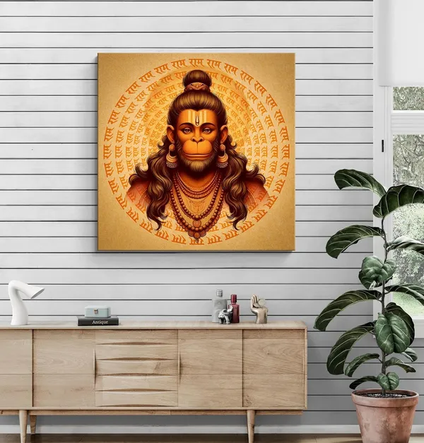 Hanuman_Sacred_Canvas_painting_Portrait:_Detailed_Hindu_Deity_Art_with_Mantra_Patterns_for_Traditional_and_Spiritual_Wall_Décor(FLP24X240272)